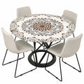 Runde elastische Outdoor-Tischdecke 120 cm, wasserabweisend mit Lotuseffekt, Mandala Design in Creme, ideal f¨¹r Gartentische 100cm-110cm