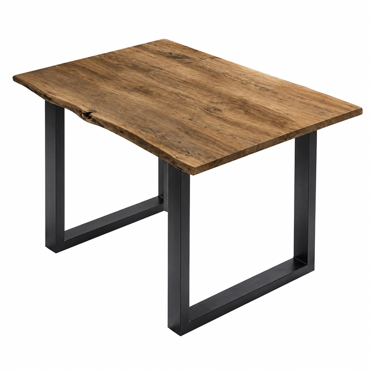 Esszimmertisch Akazienholz massiv mit Baumkante und schwarzem U-Gestell - 120x80 cm