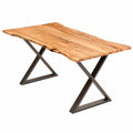 Marbella Esstisch 140x80cm, Akazienholz mit nat¨¹rlicher Baumkante, Massivholz, X-Gestell in Edelstahloptik, Esszimmertisch