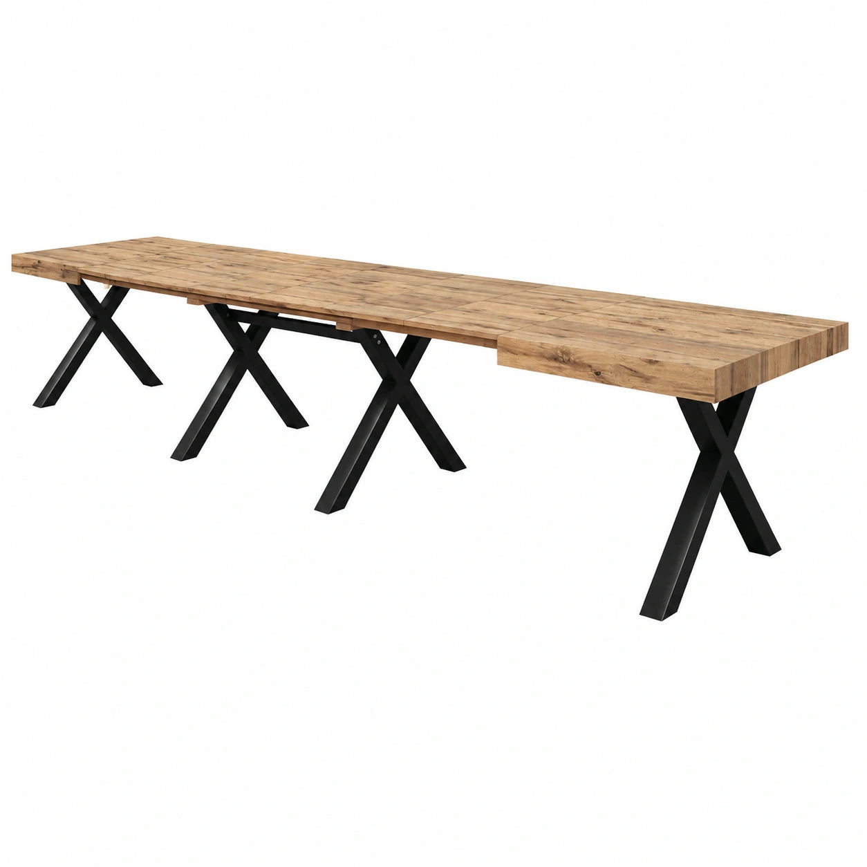 PAZZO DESIGN Ausziehbarer Esstisch Roberta, rustikale Eiche, schwarze X-F¨¹?e, verl?ngerbar von 180 bis 480 cm, Hergestellt in Italien