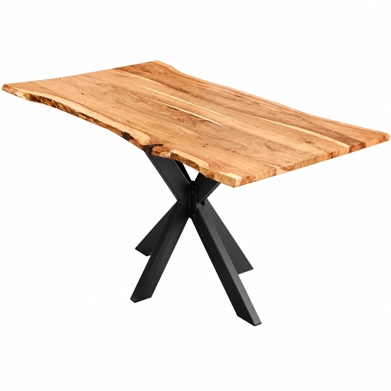 Lyon Esszimmertisch 120x80 cm, Akazienholz mit nat¨¹rlicher Baumkante, Massivholz-Esstisch mit mattschwarzem Spider-Gestell im Industriestil