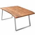 Esszimmertisch Havanna 180x90 cm, Akazienholz mit Baumkante, Massivholz, Silbernes U-Gestell